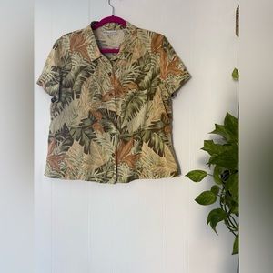 Vintage 90s Valerie Stevens Tropical Resort Vacation Palm Shirt Earth Tones XL